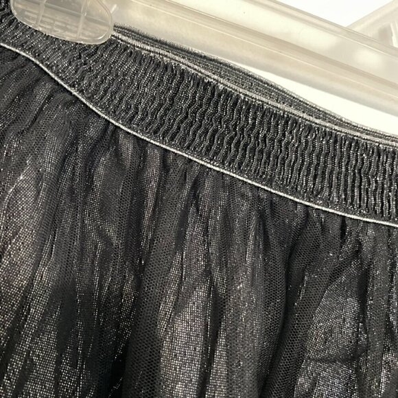 DECREE Black Silver Metallic Shimmer Tulle Elastic Waist Mini Tutu A-Line Skirt - Picture 6 of 15
